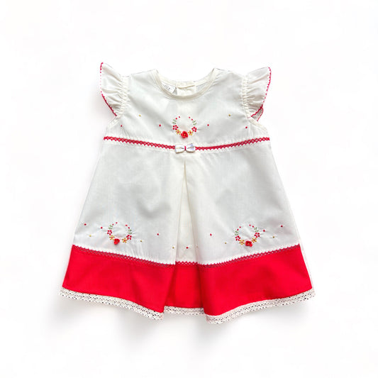 Delicate Red and Cream Dress with Woven Details