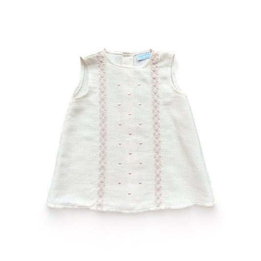 Elegant Cream Dress with Pink Woven Details (Spanish fashion)