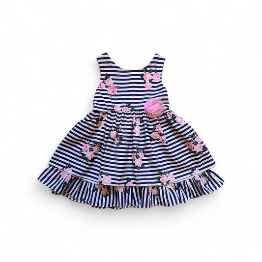Elegant Striped and Rose Dress